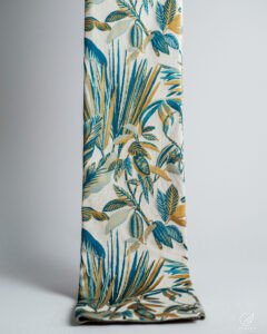 Atlanta Teal Gold Botanical Leaf Curtain