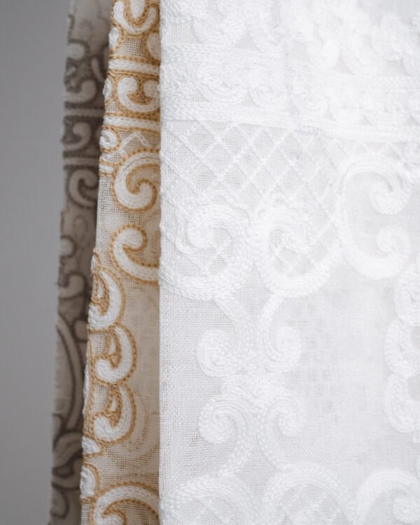 Sahsu Baroque Embroidery Linen Look Sheer Curtains - Image 2
